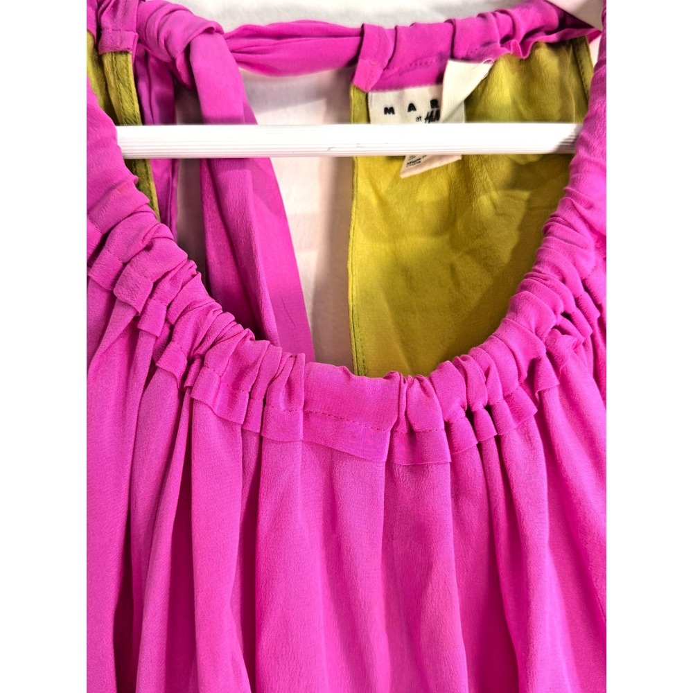 Marni for H&M %100 Silk Colorblock Top Sleeveless Bow Back Yellow Pink Size 8 - Picture 4 of 11